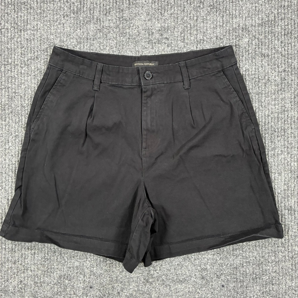 Banana Republic Womens Chino Shorts Size 8 Black Pleated Front High Rise Casual